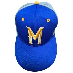 The Game Pro Milwaukee Brewers Fitted Hat 7‎ 1/2 Blue Grey Baseball Cap GP340